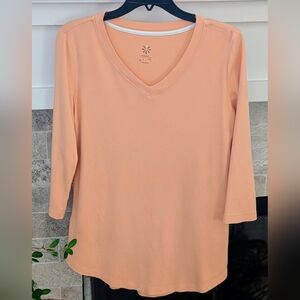 Isaac Mizrahi Apricot Long Sleeve V-Neck Top